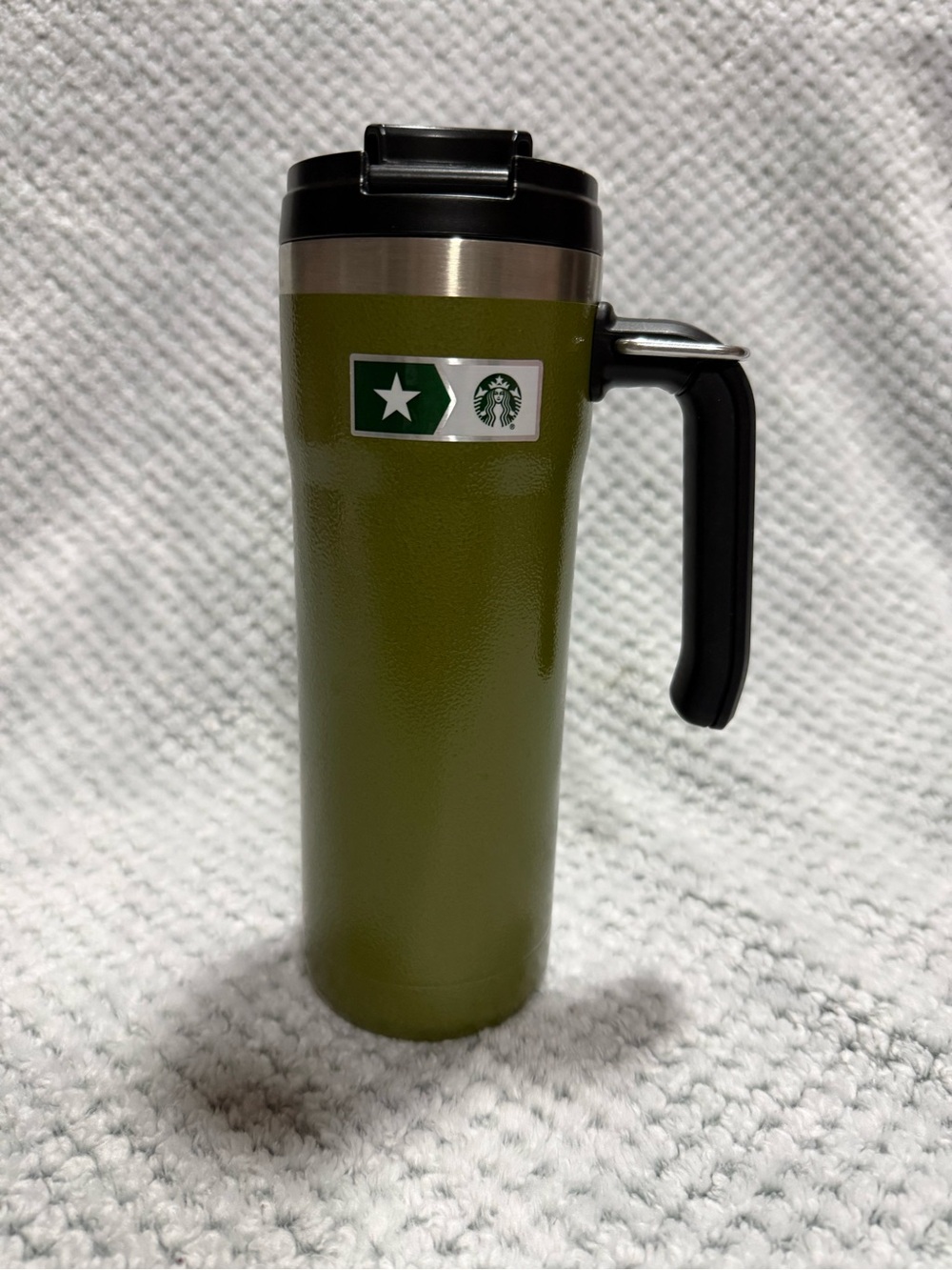 Stanley proud to serve Starbucks Olive Green Travel Tumbler 20oz with Handle